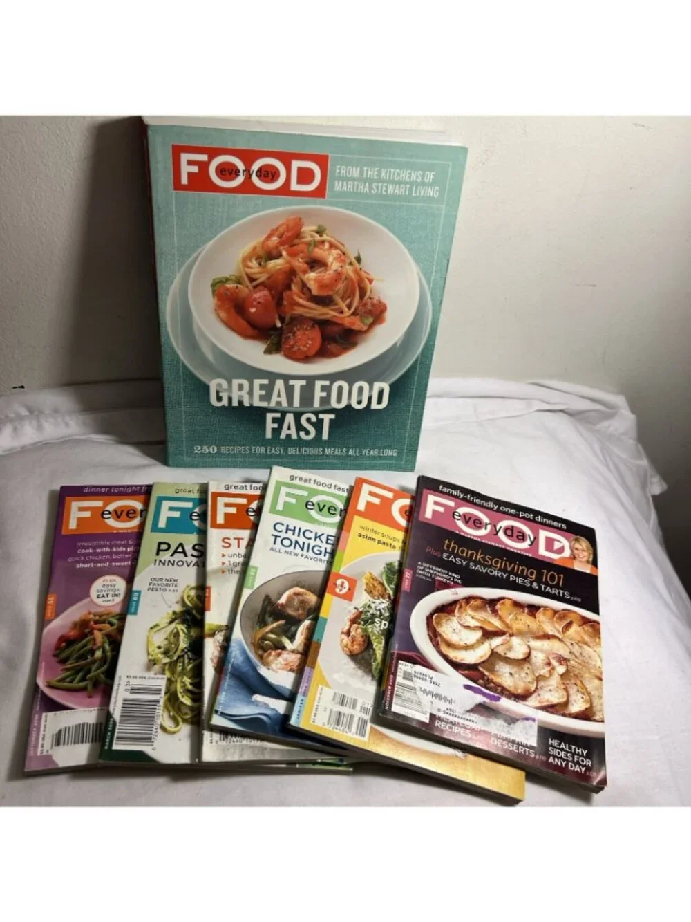 Lot of 7 Issues Martha Stewart Living Everyday Food Magazines and large Cookbook